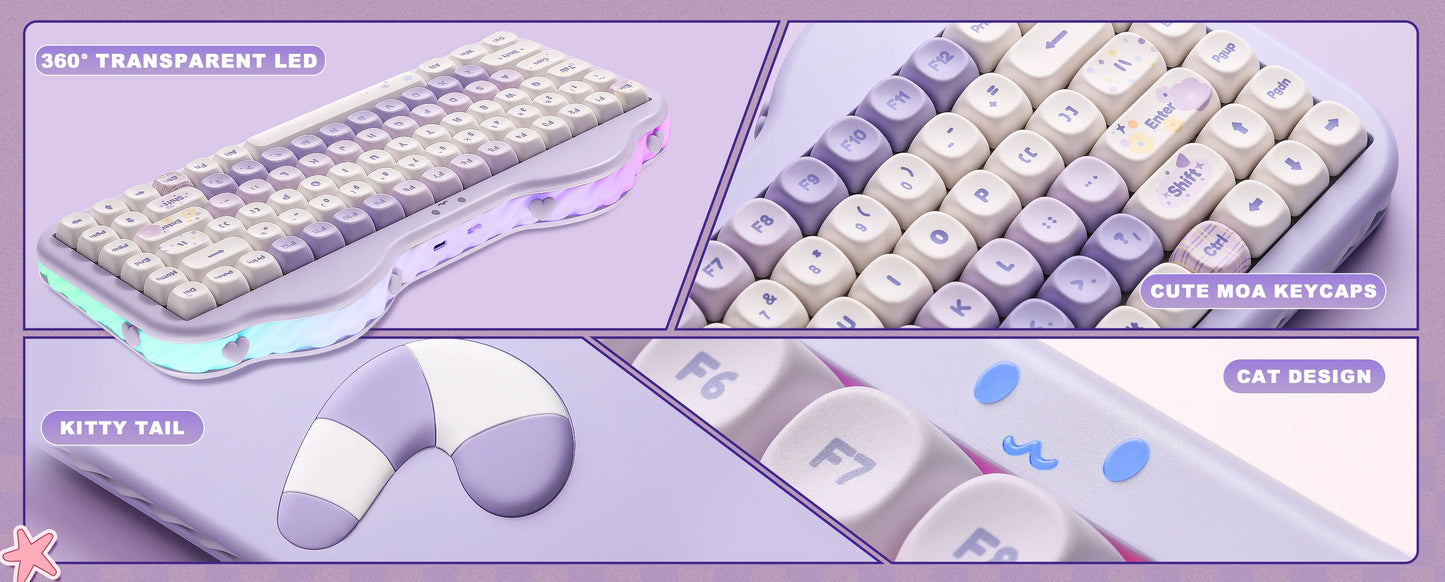 YUNZII C75 Wireless Mechanical Keyboard, 75% Creamy Hot Swap Custom RGB Keyboard, Gasket Cute Cake Design, for Win/Mac/Gaming