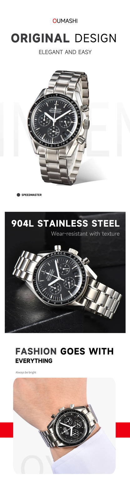 Moons Men's Watch for Man Fashion Quartz Watch Waterproof Chronograph AR Sapphire Glass