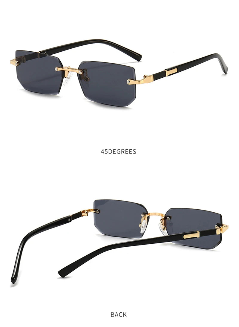 Mode Rimless Solglasögon Män Kvinnor Populära Ramlösa Solglasögon Man Kvinna Klassiska Små Fyrkantiga Sommar Resesolglasögon