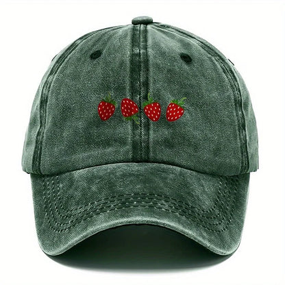 Cappellino da baseball con stampa a fragole e visiera regolabile, cappellino alla moda con visiera a becco d’anatra per uomo e donna, design con parte superiore morbida