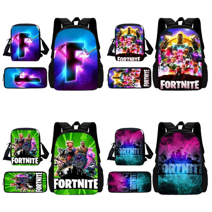 Beliebter FortniteS Schulrucksack für Kinder mit Umhängetasche und Federtaschen – Schultaschen für Jungen und Mädchen, ideales Geschenk