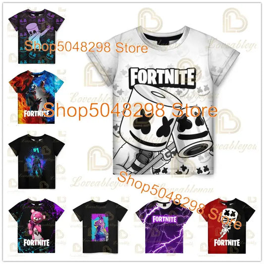 Cartoon Fortnite Neues Sommer-Kinder-T-Shirt, 3D-bedruckt, für Jungen und Mädchen, Streetwear für Erwachsene und Kinder, lustiges Tee mit Rundhalsausschnitt