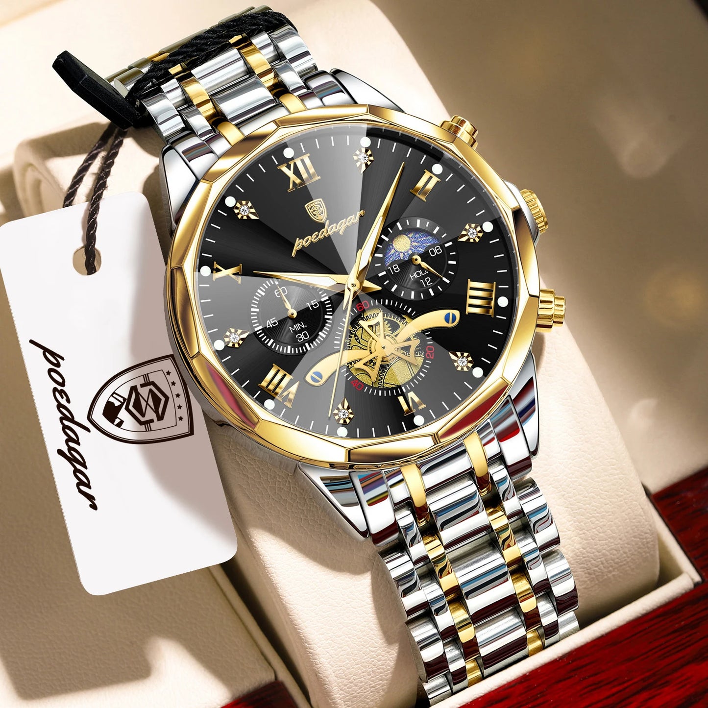 POEDAGAR Luxury Fashion Men Clock Waterproof Luminous Chronograph Male Watch Stainless Steel Quartz Business Men's Watches Reloj