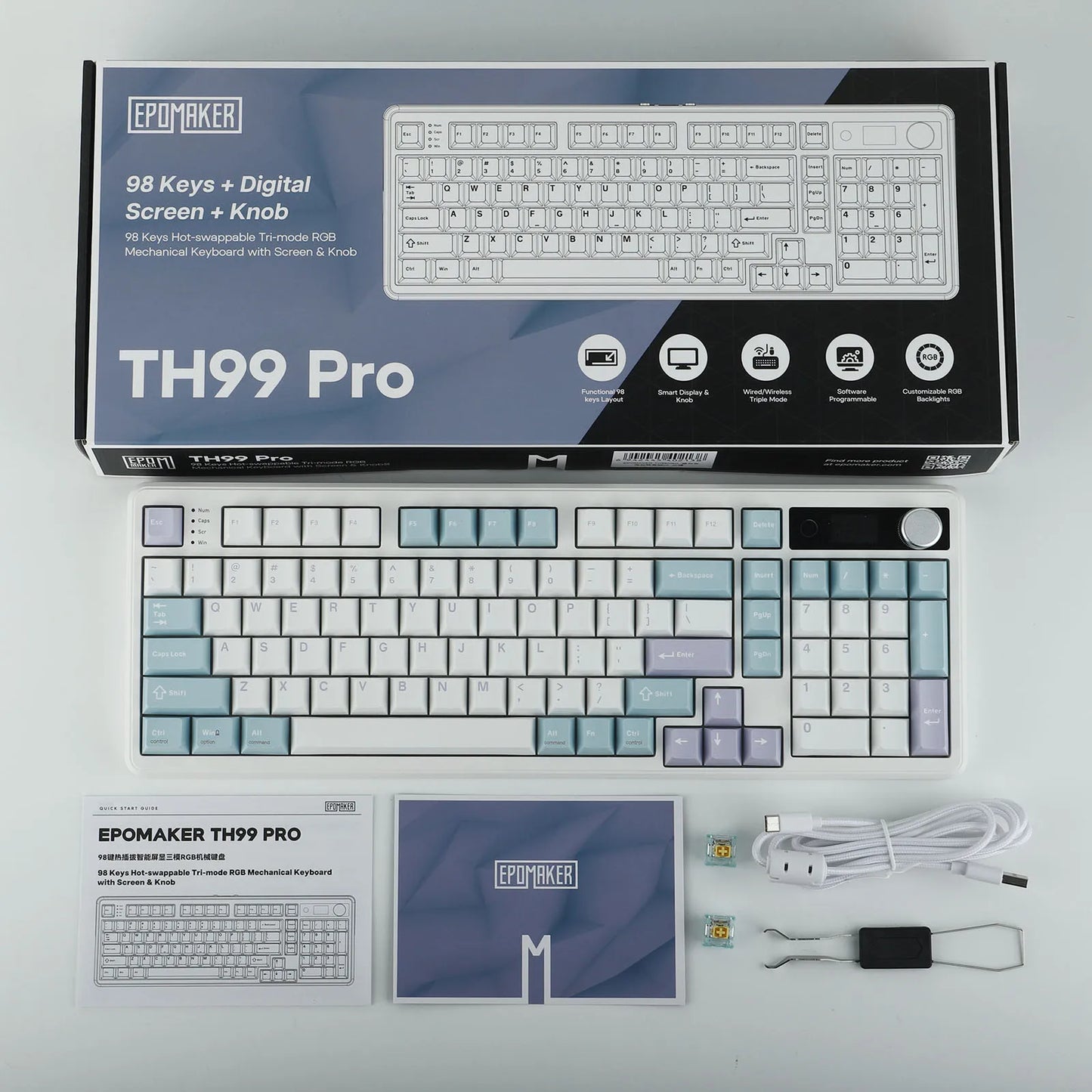 EPOMAKER TH99 PRO 96% ANSI US Layout Hot-Swap Wired/Bluetooth/2.4Ghz Wireless Mechanical Keyboard with 10000mAh for PC/Mac