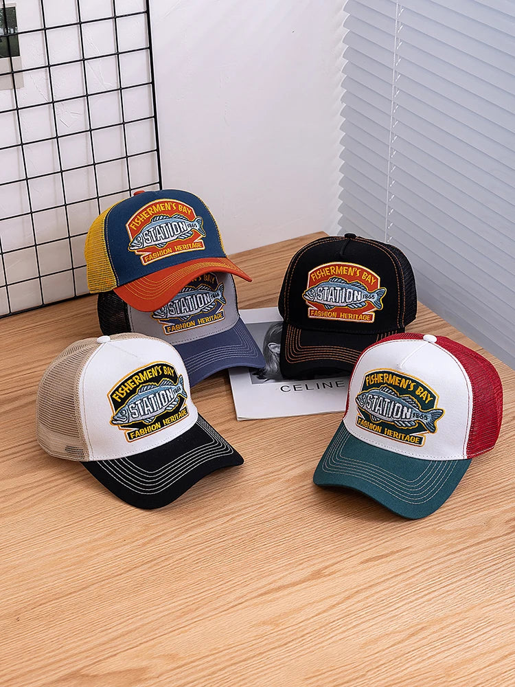Unisex Summer Fishing Baseball Cap Breathable Mesh Trucker Hat Men Women Big Fish Fisherman Style Cap Fashion Outdoor Hat Cap