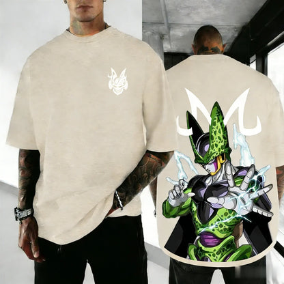 Dragon Ball Cell Anime Peripheral Short Sleeve T-Shirt Retro Loose Street Style 2026 Summer Men's Y2k Top Family Parent-Child