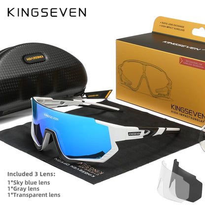 KINGSEVEN Cykelsolglasögon med UV-skydd för män och kvinnor, cykelglasögon, UV400, polariserade, fiske, cykling, klättring, stor ram, sportglasögon