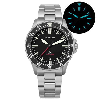 Militado ML16 39mm Quartz Dive Watch Sapphire Crystal 200M Water Resistant Ceramic Bezel BGW9 Lume Screw Down Crown
