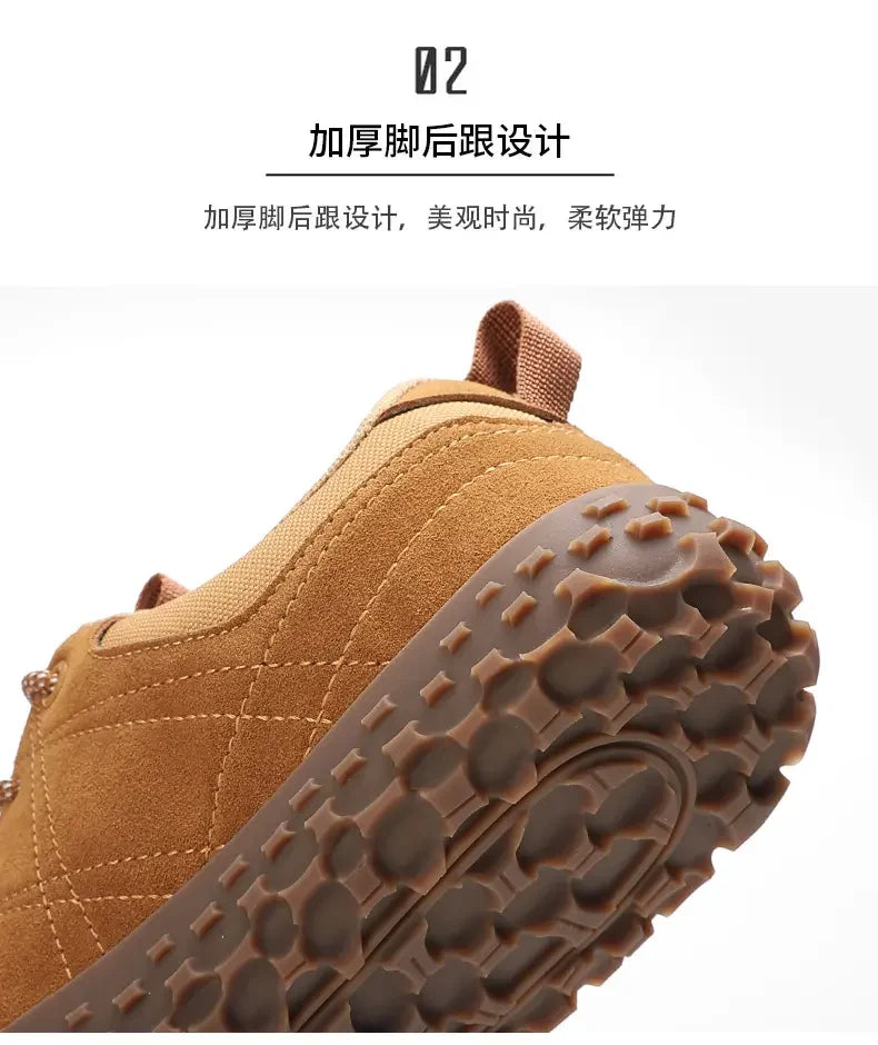 Zapatos de cuero de ante y tejido PU con puntera ancha, antideslizantes, para senderismo, trabajo, deporte masculino y caminatas al aire libre para mujer