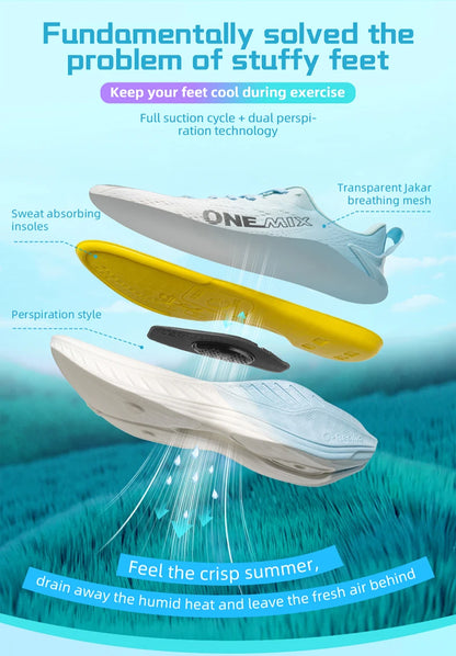 ONEMIX casual hardloopschoenen, ademende zomer-joggingschoenen voor heren, lichte gymschoenen voor dames, outdoor sportschoenen voor heren met demping