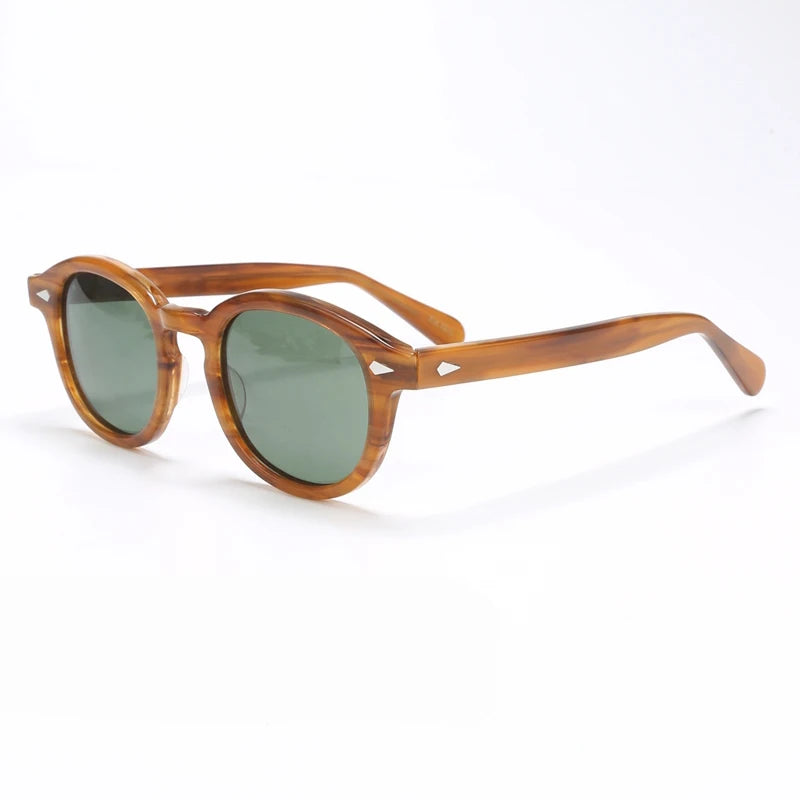 Polariserade solglasögon för män och kvinnor, Johnny Depp-inspirerade solglasögon i Lemtosh-stil, retro, runda, acetatbåge, UV400-glas, Oculos