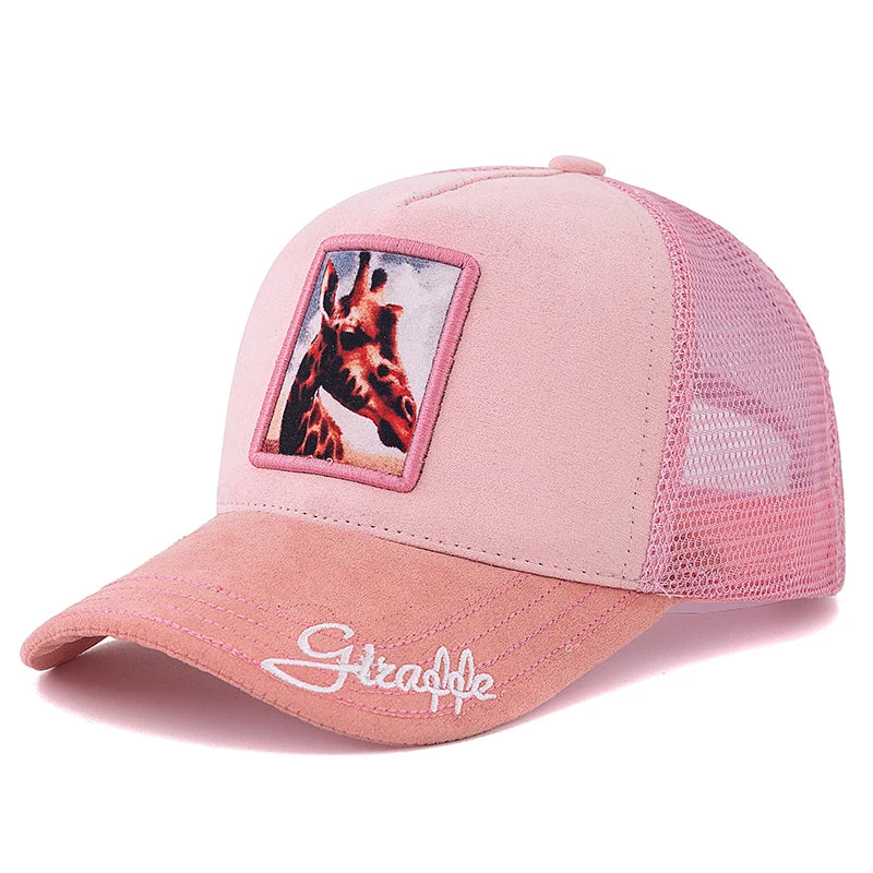 Hot Sale Unisex Mesh Cap Lion Pattern Patch Design Suede Hat Women And Men Summer Animal Baseball Cap Fashion Trucker Hat