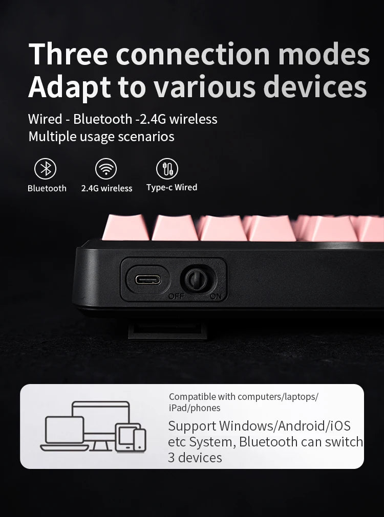 V108 Pro Bluetooth-Tastatur Büro, geräuscharm, 2.4G kabelgebunden & kabellos, vollständiges Layout mit RGB-beleuchteter Membran