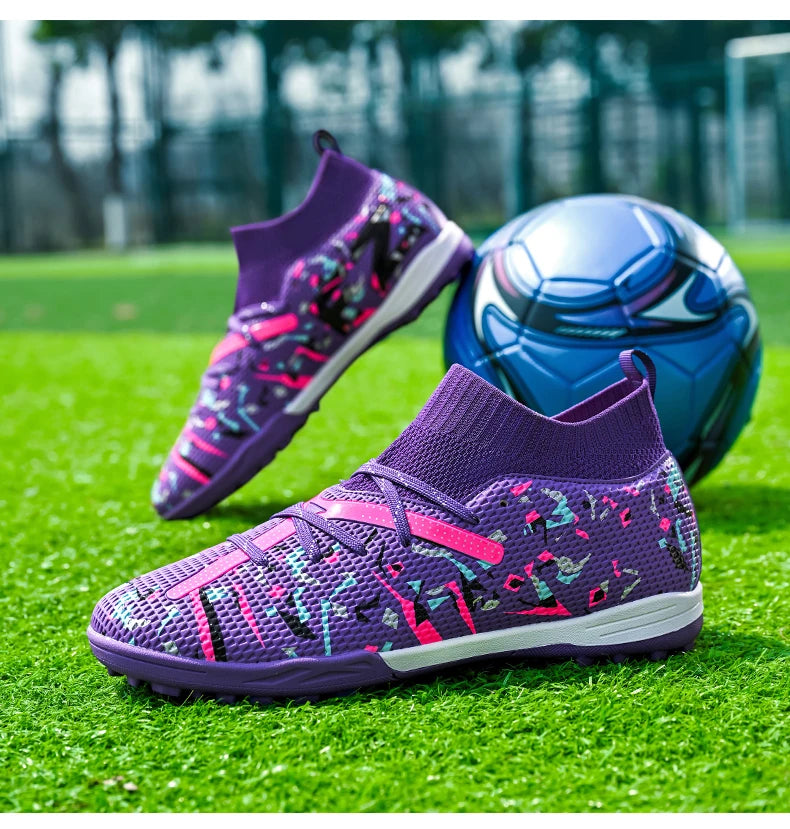 Botas de fútbol LiXingMing para hombre, blancas, profesionales, de caña alta, tacos de fútbol society, calzado de fútbol antideslizante para partido y entrenamiento