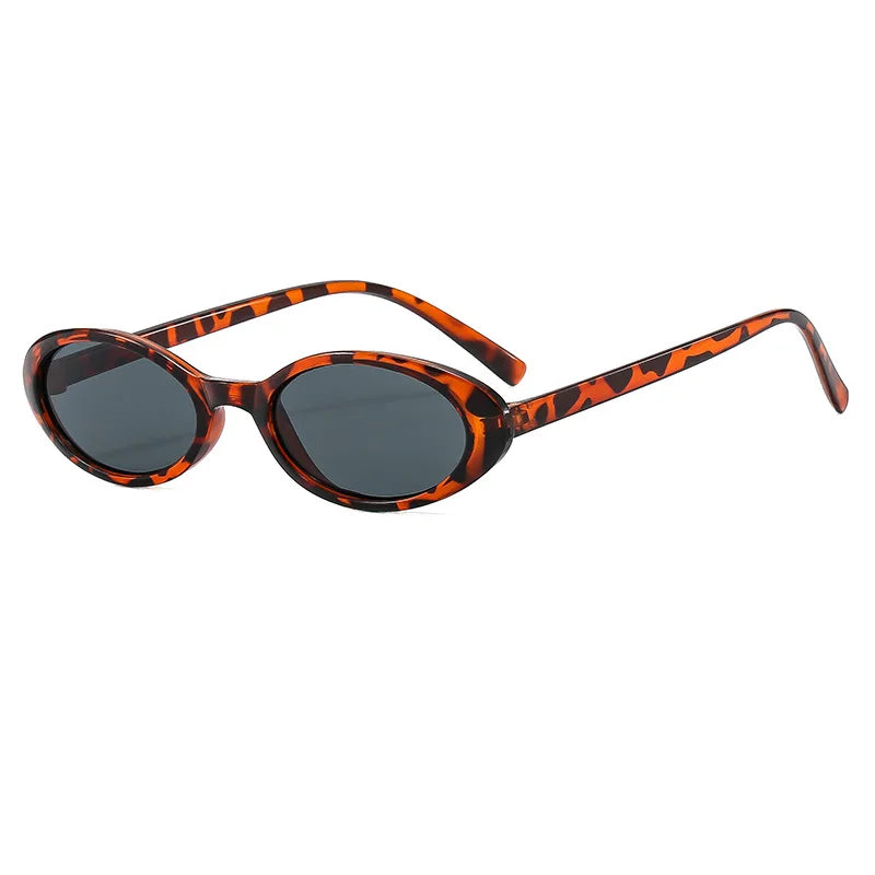 Små ovala solglasögon för kvinnor och män, trendiga, vintage, hiphop, cat-eye, leopardmönster, svarta, punk, UV400, Oculos