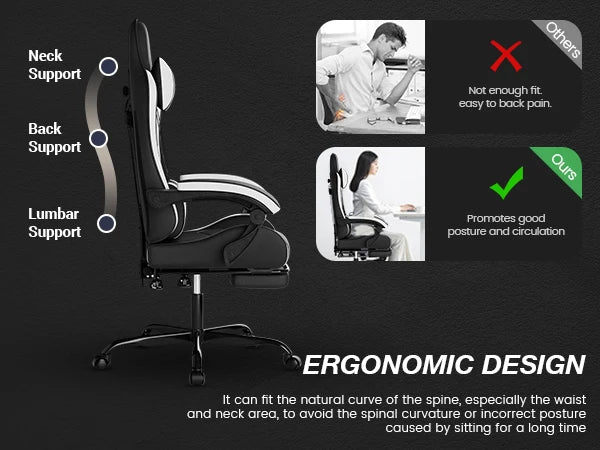 WOTSTA Ergonomic Racing Gaming Chair with Headrest And Lumbar Support Adjustable Swivel Office Chair for Computer Living Room