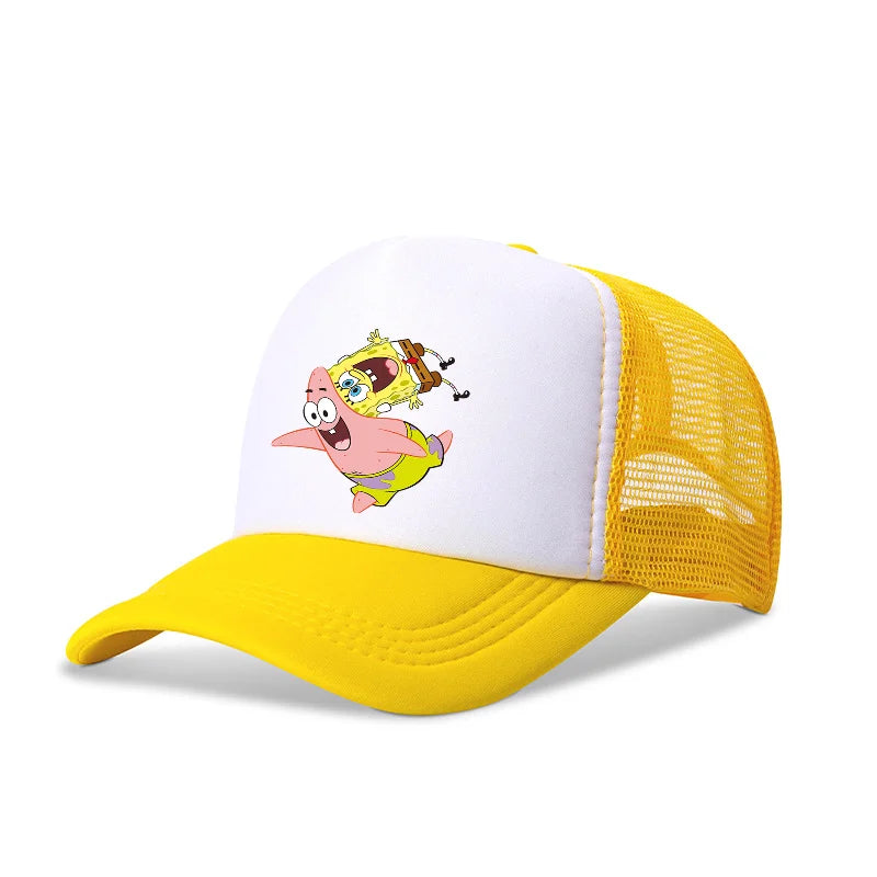 Sød SpongeBob-baseballkasket i anime-stil, rund, til børn, drenge, piger og voksne, til sport og fritid, med solskærm, justerbar, film- og tegneseriefigur, med skygge og netforing