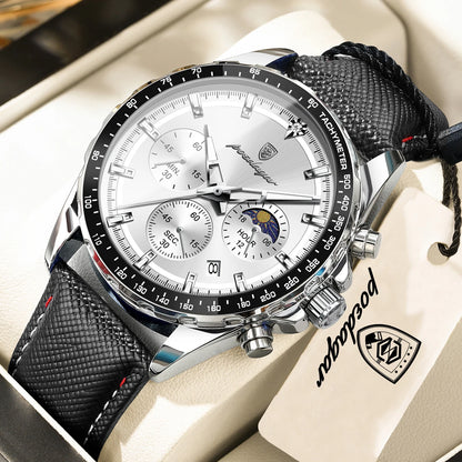 Relógio de luxo para homem POEDAGAR, elegante e estanque, cronógrafo de quartzo com data, estilo clássico e luminoso.