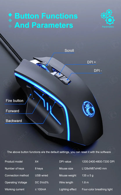 USB Wired Gaming Mouse,RGB Backlit Computer Mice,8 Keys 7200 DPI High Precision Optical Mouse For Office Laptop Home Computer