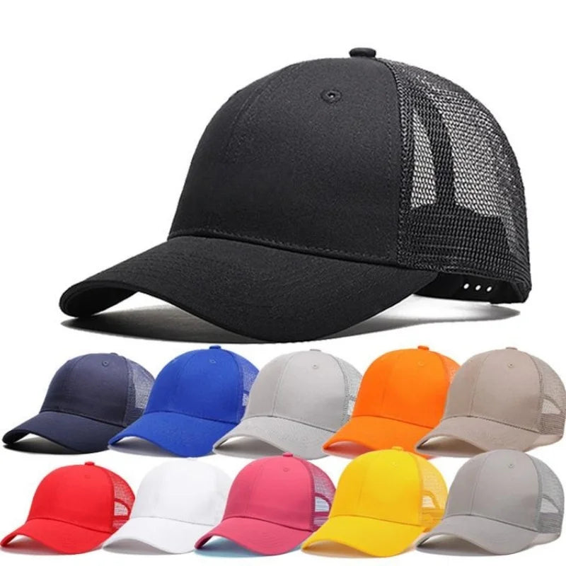 Casquette de baseball pour homme et femme, casquette d'été d'extérieur, casquette de soleil camouflage, casquette en maille respirante, couleur unie, casquette snapback, casquette pour homme