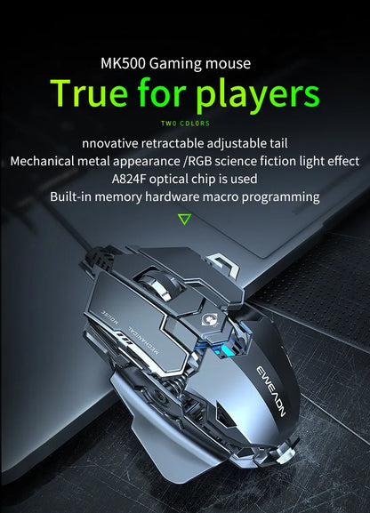 Mechanical Metal Gaming Mouse Wired Ergonomic RGB Backlit Game Mouse 12800 DPI Optical USB Mause Computer Mouse For Desktop PC