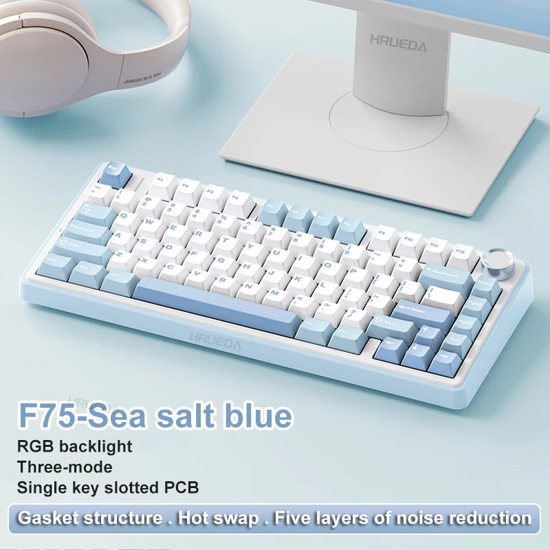 Original AULA F75 RGB LED Light PC Custom Bluetooth Wireless 2.4G Type-C Wired Gaming Mechanical Switch 75% Keyboard 82 Keys wit