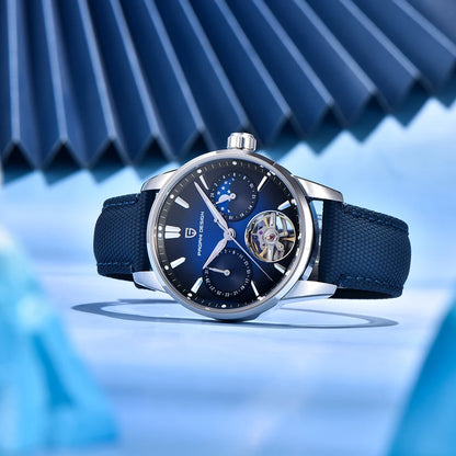 PAGANI DESIGN – Montre mécanique de luxe pour homme, 41 mm, verre saphir, bracelet en cuir, étanche, style pilote, avec tourbillon et phase de lune