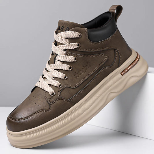 2026 New Mens Genuine Leather Walking Shoes Fashion Outdoor Thick Bottom Antiskid Vulcanized Shoes Comfy Casual Leather Flats