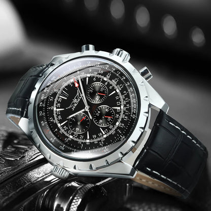 Jaragar Automatic Watch for Men Military Multifunction 3 Sub-Dials Sports Mechanical Watches Top Brand Luxury Leather Steel Band