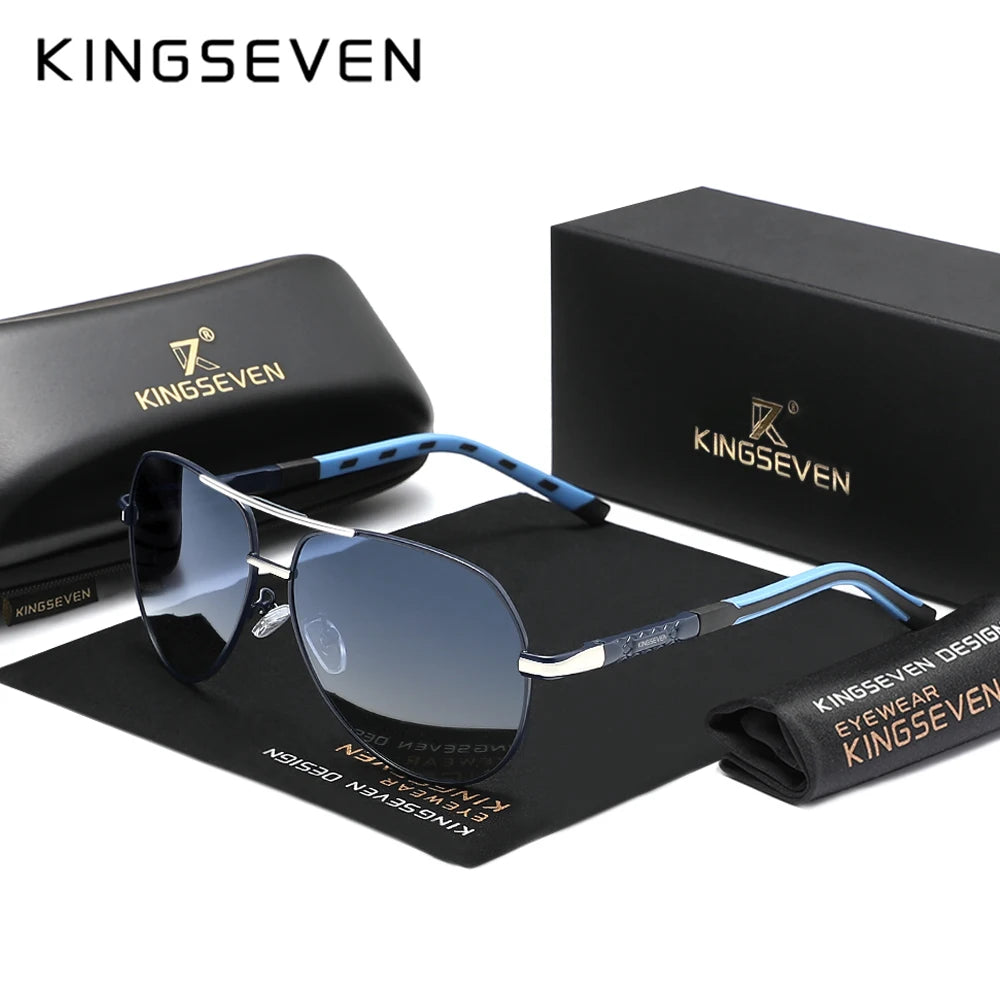 KINGSEVEN – Herr-solglasögon i pilotstil med polariserade UV400-glas och aluminiumram – Bilglasögon för kvinnor – Vardagsglasögon