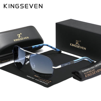 KINGSEVEN – Herr-solglasögon i pilotstil med polariserade UV400-glas och aluminiumram – Bilglasögon för kvinnor – Vardagsglasögon
