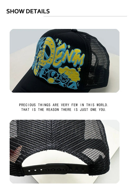 Unisex, interessant, 3D-printet bogstav, baseballkasketter, solskærm, tegneserie, åndbar, farveblok, trucker-kasketter, mesh, alsidig inderside