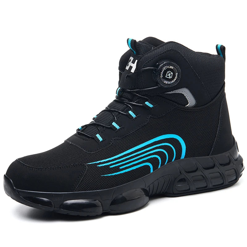 Bottes de sécurité de travail montantes pour hommes, chaussures de protection indestructibles à bout en acier, bouton rotatif, chaussures de travail de sécurité