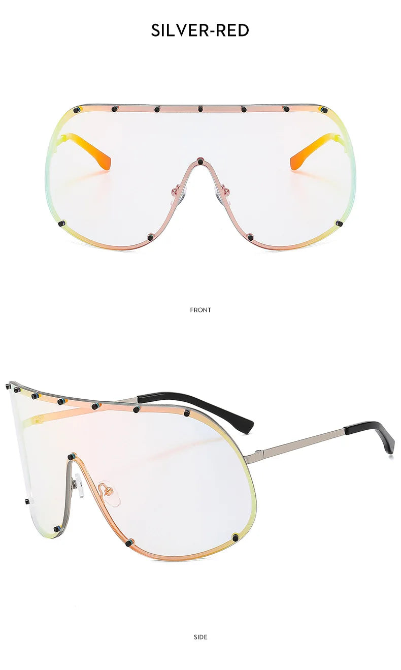2025 Oversized Metal Rimless Integrated Windproof Sunglasses For Women Trends Y2k Luxury Brand Design Sun Glasses Unisex UV400
