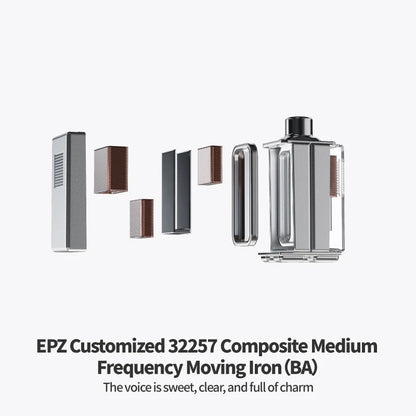 EPZ P50 1DD+2BA+2Planar Hybrid Drivers HiFi IEM 3.5/4.4 L-Shaped Replaceable Plug 6N Single Crystal Copper Silver-Plated Cable