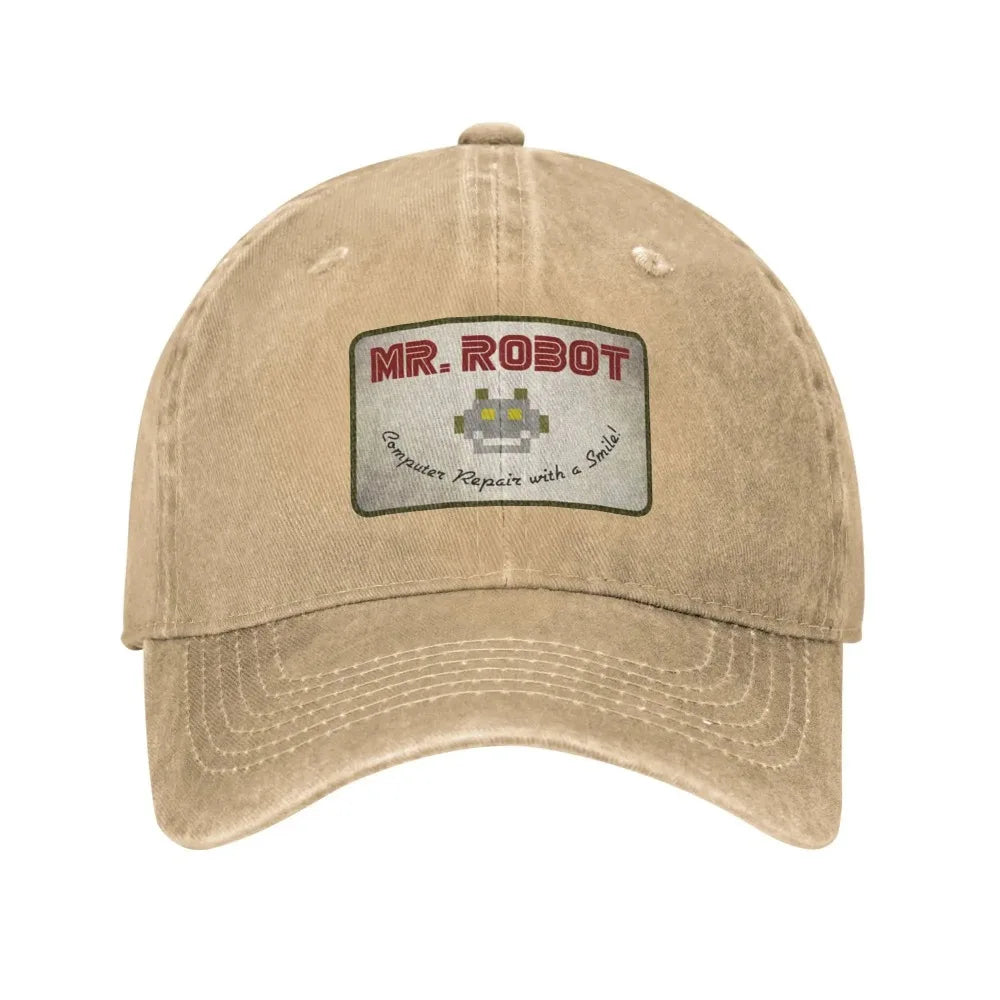 Computer med Sourires Anime Funny Mr Robot Custom Retro Cowboy vasket baseballkasket til mænd Denim solhat Hip Hop-kasket
