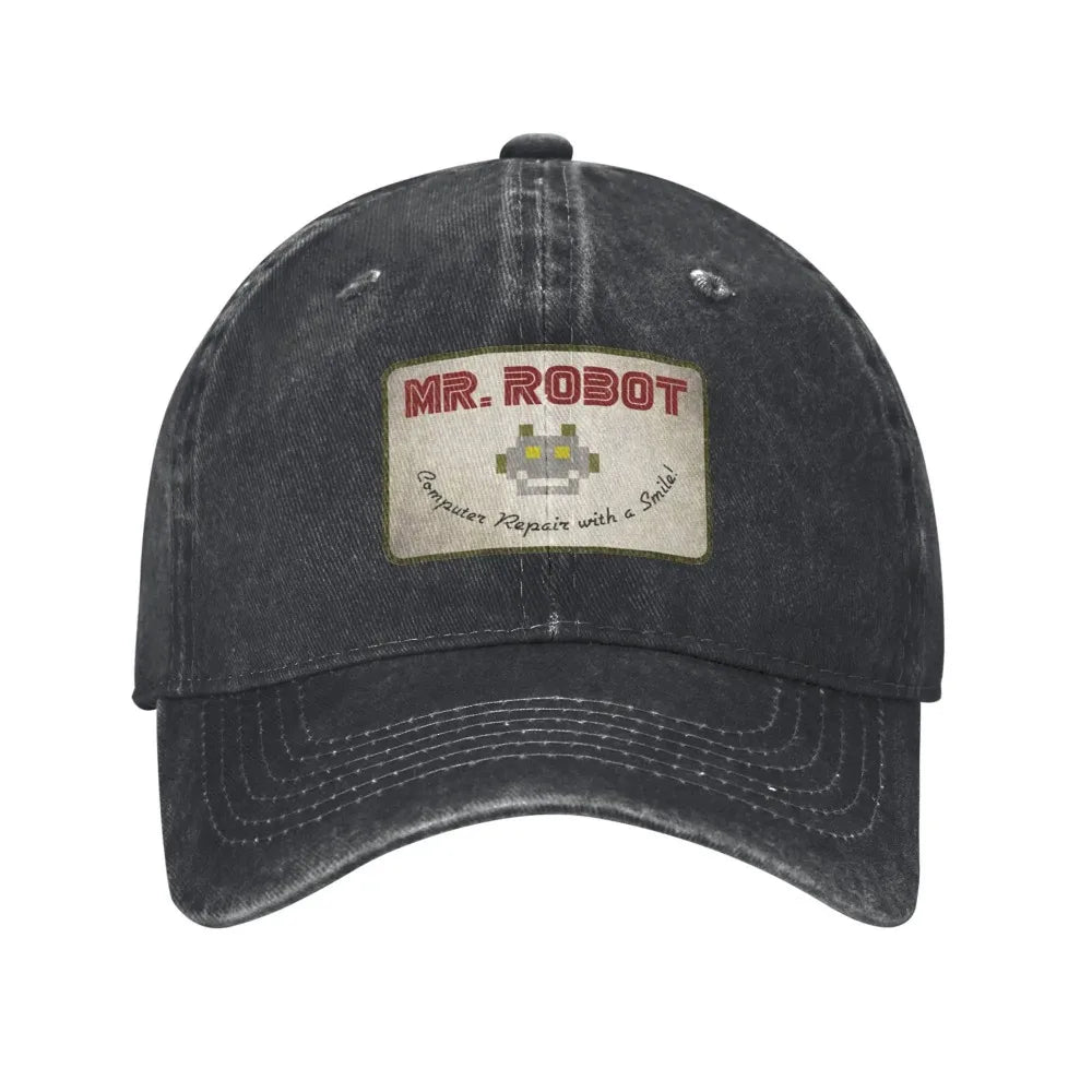 Computer med Sourires Anime Funny Mr Robot Custom Retro Cowboy vasket baseballkasket til mænd Denim solhat Hip Hop-kasket