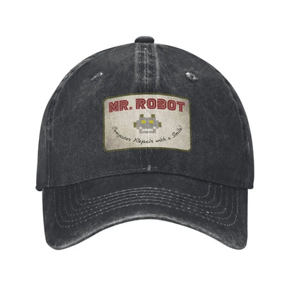Computer med Sourires Anime Funny Mr Robot Custom Retro Cowboy vasket baseballkasket til mænd Denim solhat Hip Hop-kasket