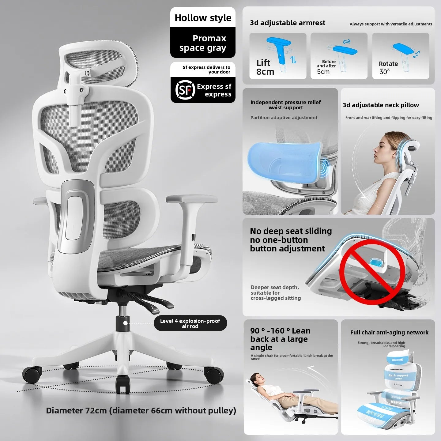 Ergonomic Office Chair Comfortable Long Sitting Home Gaming Computer Recliner Nap Chair Adjustable Height Lumbar Support Swivel