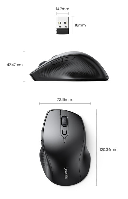 UGREEN Wireless Mouse Bluetooth 5.0 Ergonomic 4000 DPI 6 Mute Buttons For MacBook Computer Tablet Laptop PC 2.4G Mice Mouse