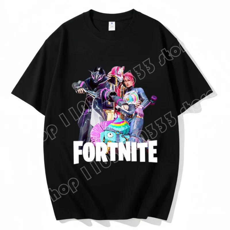 Fortnite Rundhals-T-Shirt für Erwachsene, unisex, Gaming-Dance-Mode, neu, aus reiner Baumwolle, kurzärmeliges Oberteil, perfekt für Freizeit und Urlaub