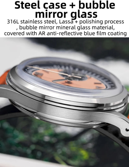 ADDIESDIVE AD2037 Men Quartz Watch Multifunctional 24 Hour Chronograph Black Dial Leather Watches 100m Dive Business Wristwatch