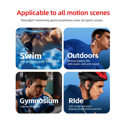 POLVCDG X7 Bone Conduction Headset IPX8 Open Headset Bluetooth 5.3 Swimming with microphone Waterproof 32GB Memory MP3 2024 new
