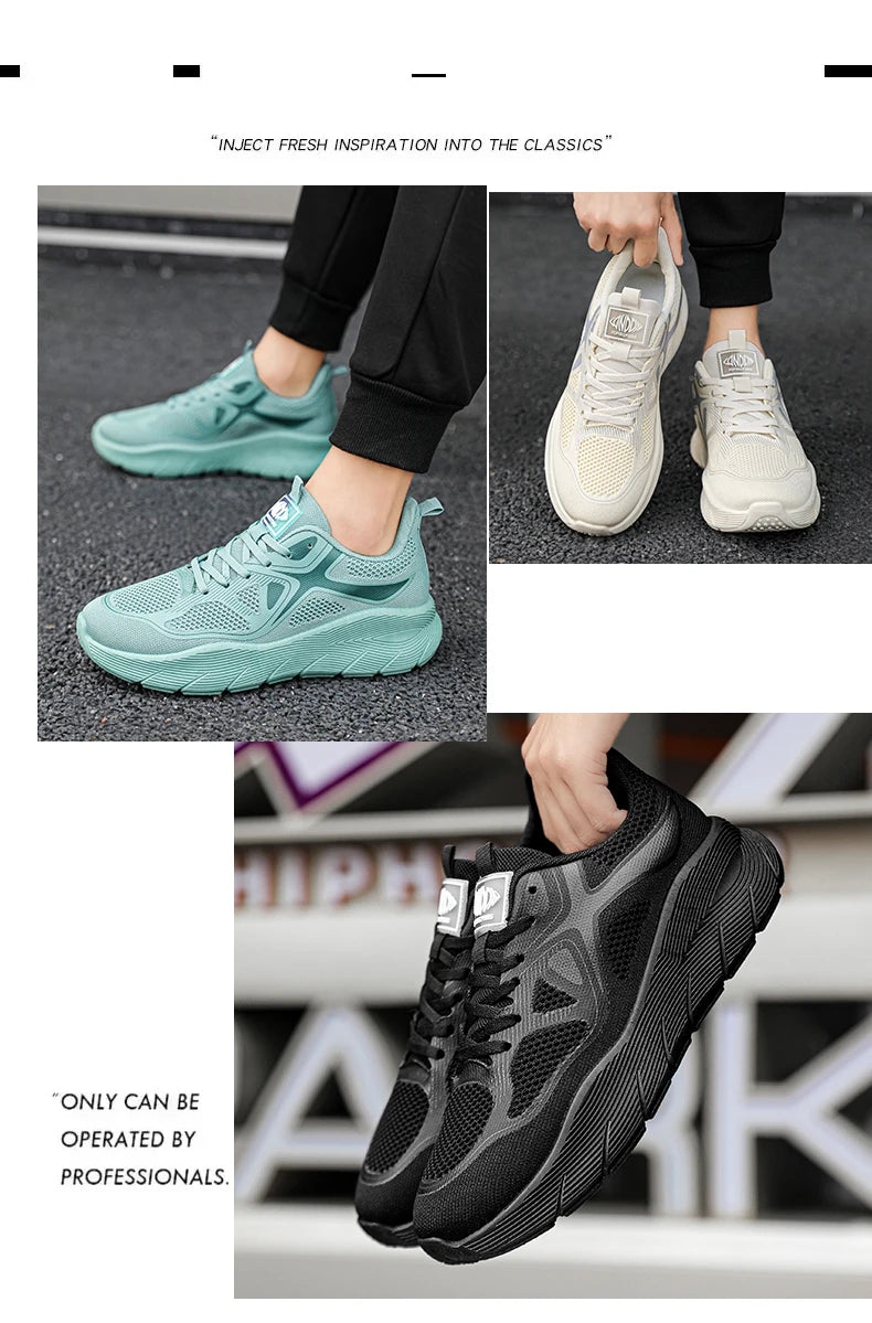 Fashion Platform Men's Running Shoes Trendy Casual Knit Breathable Orange Sneakers Men Outdoor Sports Non-slip Jogging Shoes Man