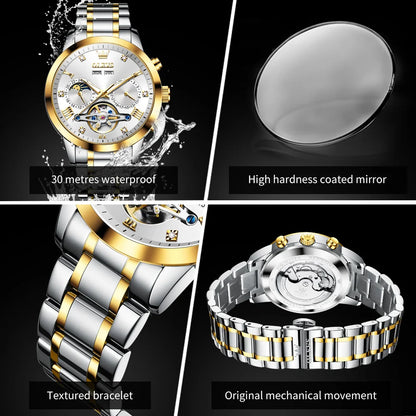 OLEVS Men's Watches Moon Phase Hollow Flywheel Exclusive Original Automatic Mechanical Watches For Men Luxury Man Watch New 7029