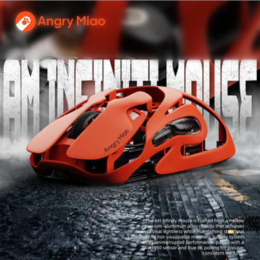 Angry Miao Infinity Gaming Wireless Mouse Hot-Swappable Metal Ultralight Hollow PAW3950 Dual 8K Wired Tri-Mode Orange