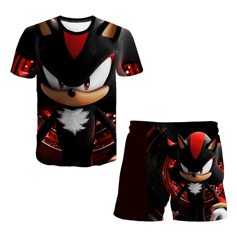 New Boys T-shirt Sonic The Hedgehog 3D T-shirt Set for Boys Girls Cute Summer Top + Shorts Children's Short-Sleeve Birthday Gift