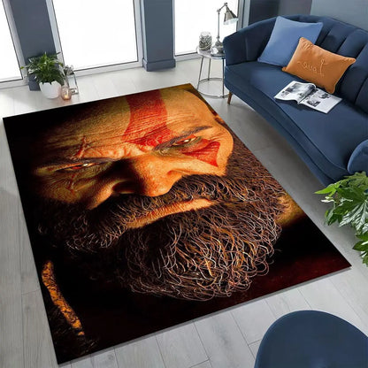 Classics God of War Kratos 3A Game Gamer Rug for Bedroom Living Room Sofa Home Doormat Decor, Large Kids Play Non-slip Floor Mat