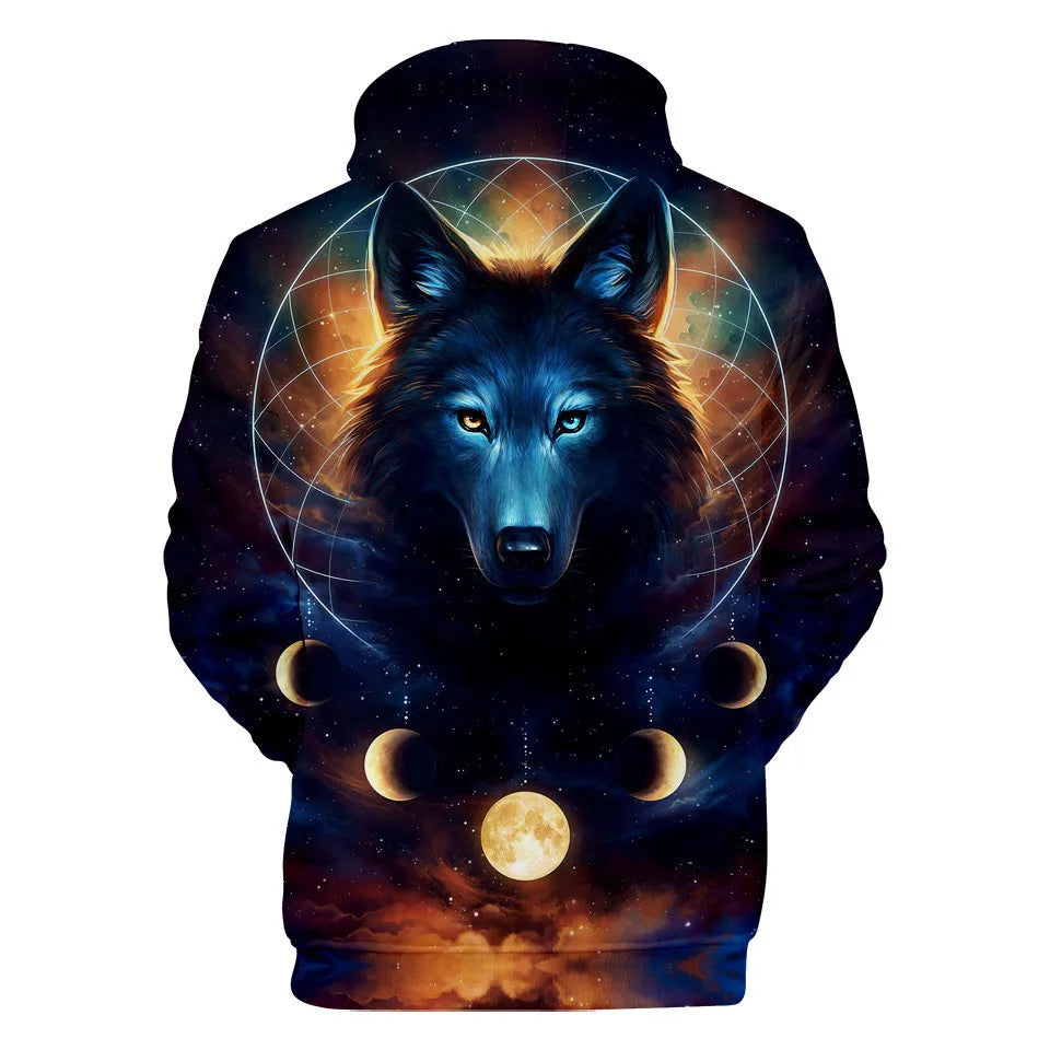 Cool Space Galaxy Wolf Hoodie Hoodies Men Bright Wolf Fashion Handsome Wolf Hoodies Spring Autumn Pullovers Sweatshirts Sweat
