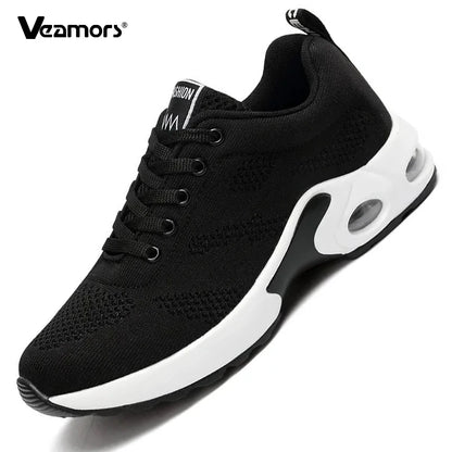 Fashion Women's Lightweight Sneakers Running Outdoor Sports Breathable Mesh Comfortable Air Cushion Lace-Up Shoes